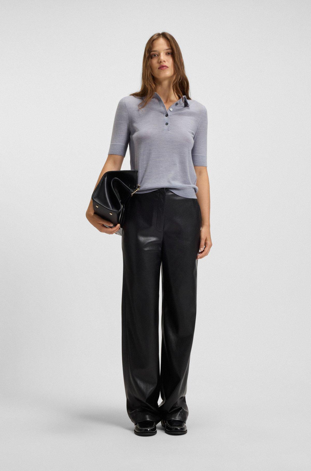 Merino-wool polo sweater with five-button placket Product Image