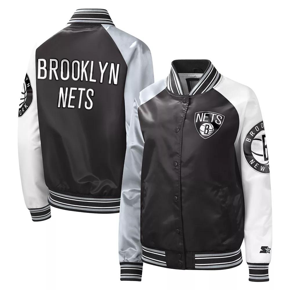 Women's Starter Black Brooklyn Nets The Prospect Raglan Full-Snap Jacket, Size: Medium Product Image