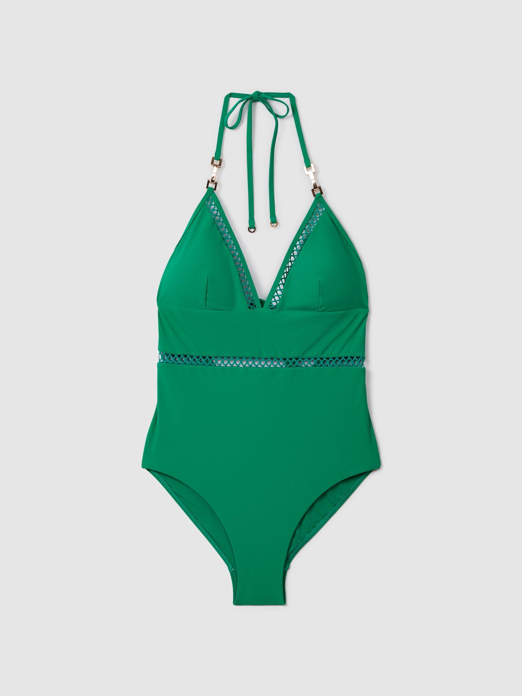 Lattice Halter Neck Swimsuit in Green Product Image
