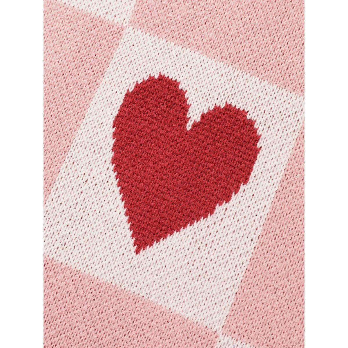 Plus Size Checkered Hearts Jacquard Color-Contrast Pullover Watermelon Women Casual Loose Long Sleeve Round Neck Everyday Pullovers BloomChic 28/5X Product Image