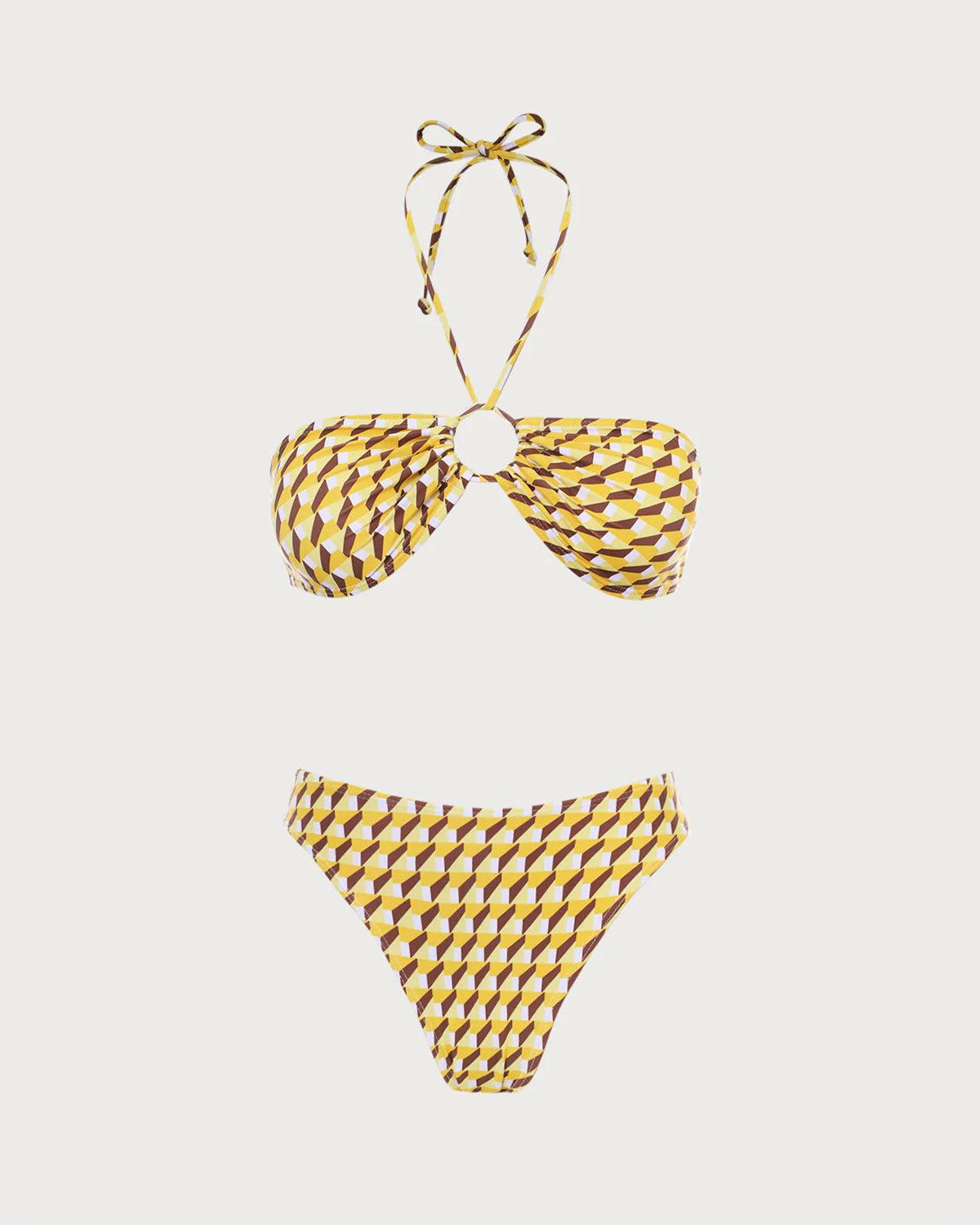 Yellow Geometric Strapless Bikini Sets Product Image