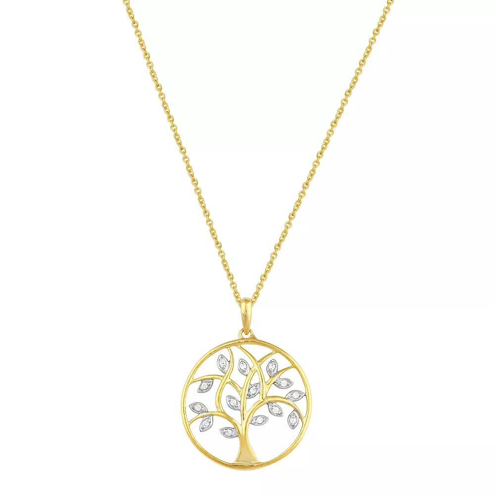 Sterling Silver 1/6 Carat T.W. Diamond Tree Of Life Pendant Necklace, Women's, Size: 18", Gold Tone Product Image