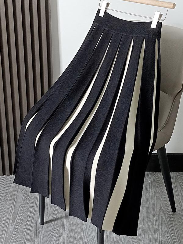 A-Line Loose Contrast Color Pleated Skirts Bottoms Product Image