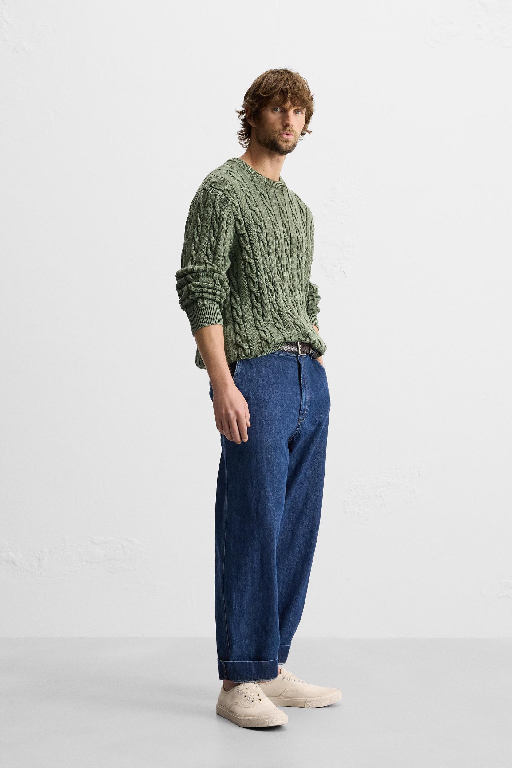 WASHED CABLE-KNIT SWEATER Product Image