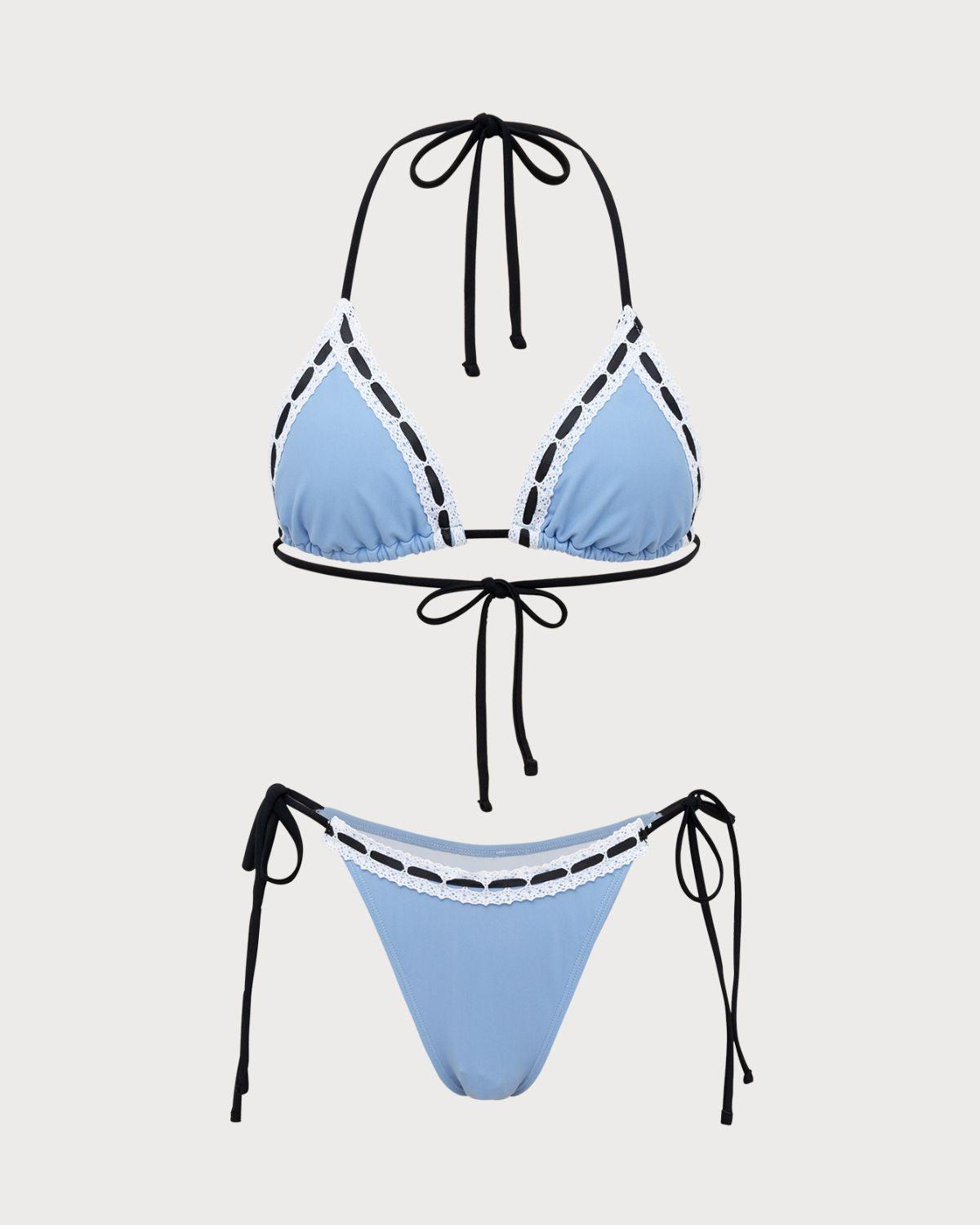 Blue Contrast Lace Bikini Set Product Image