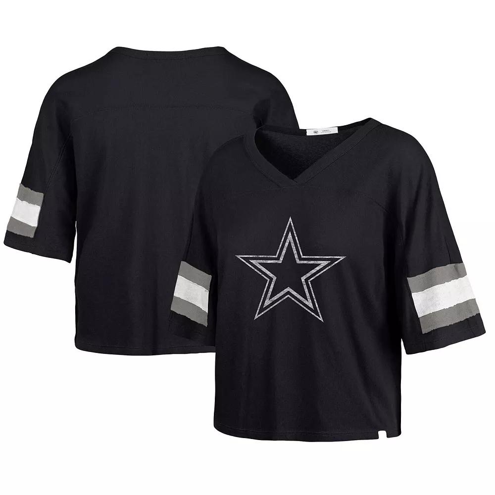 Women's '47 Navy Dallas Cowboys Double Header Scout Cropped V-Neck T-Shirt,  Product Image