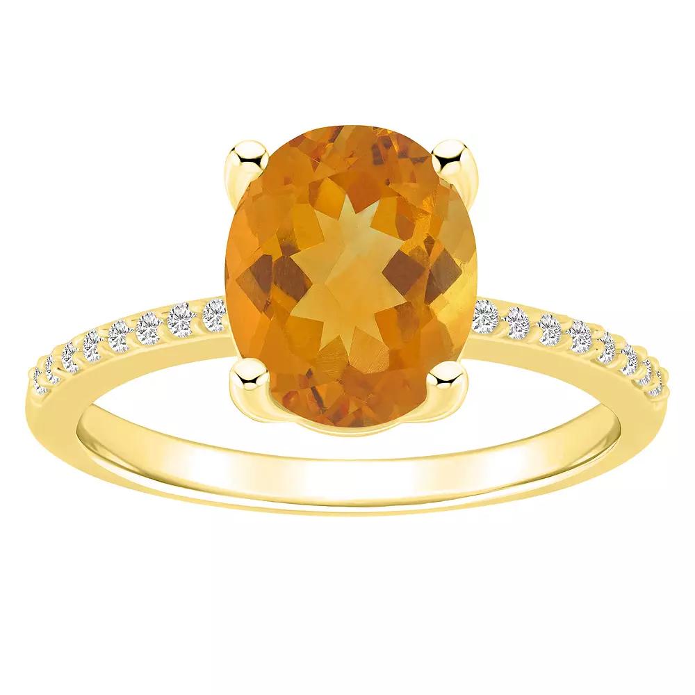 Alyson Layne 14k Gold Oval Citrine & 1/10 Carat T.W. Diamond Ring, Women's, Size: 7 Product Image