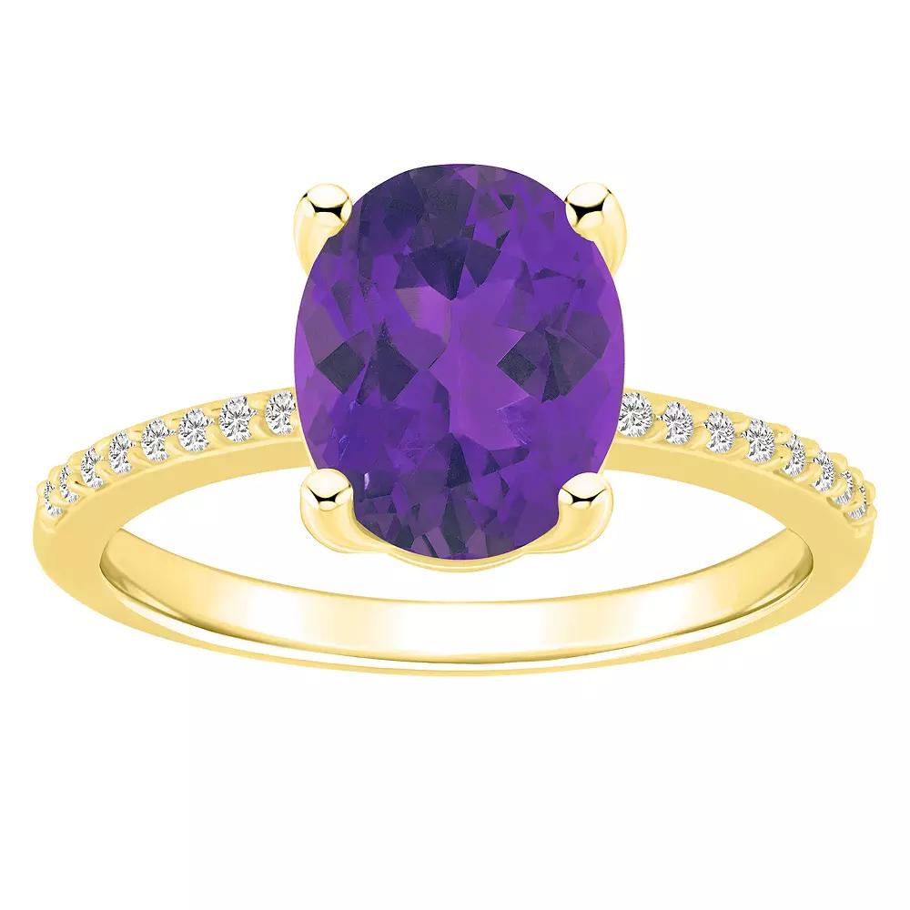 Alyson Layne 14k Gold Oval Amethyst & 1/10 Carat T.W. Diamond Ring, Women's, Size: 9 Product Image