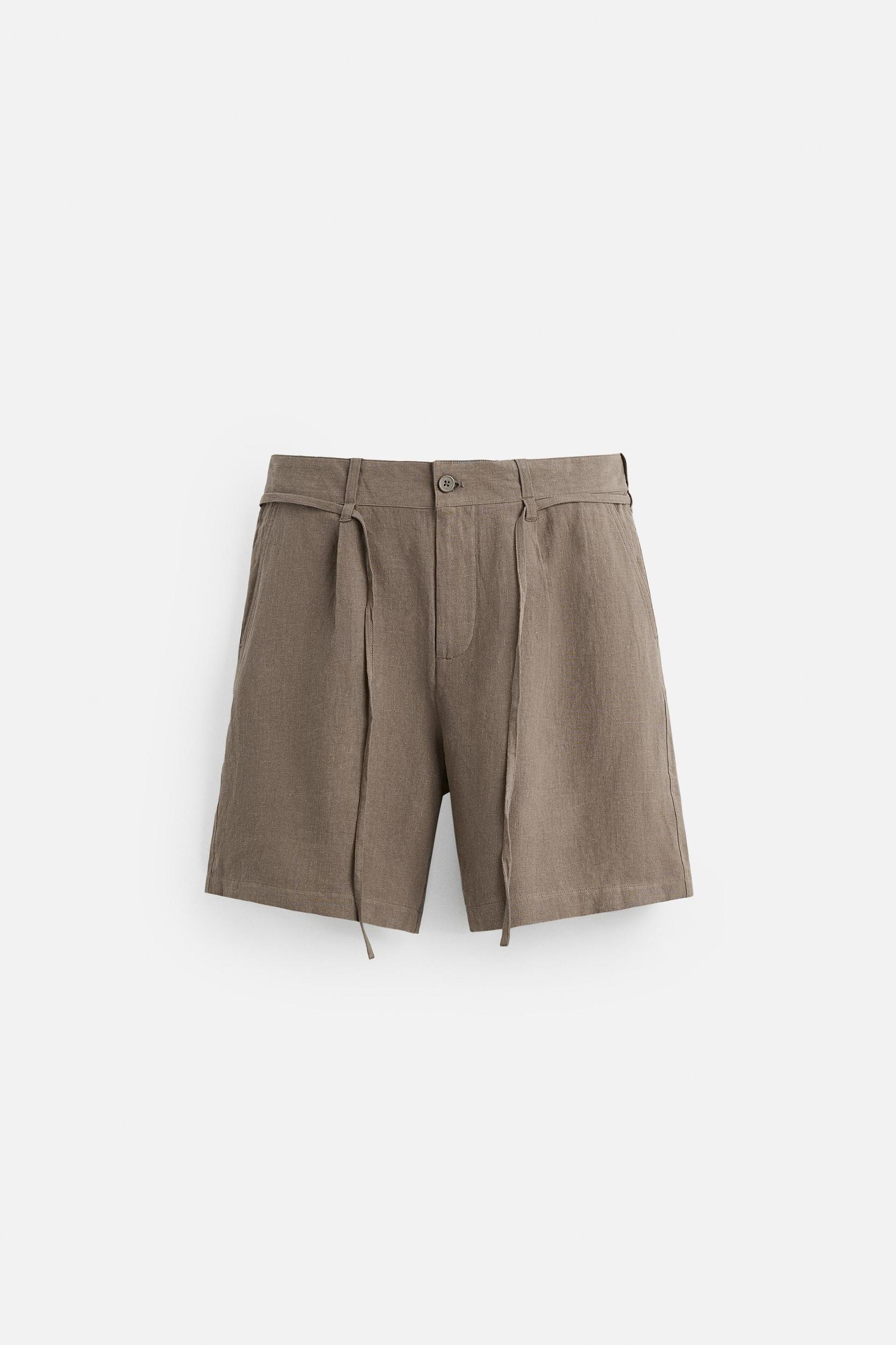100% LINEN BELTED BERMUDA SHORTS Product Image