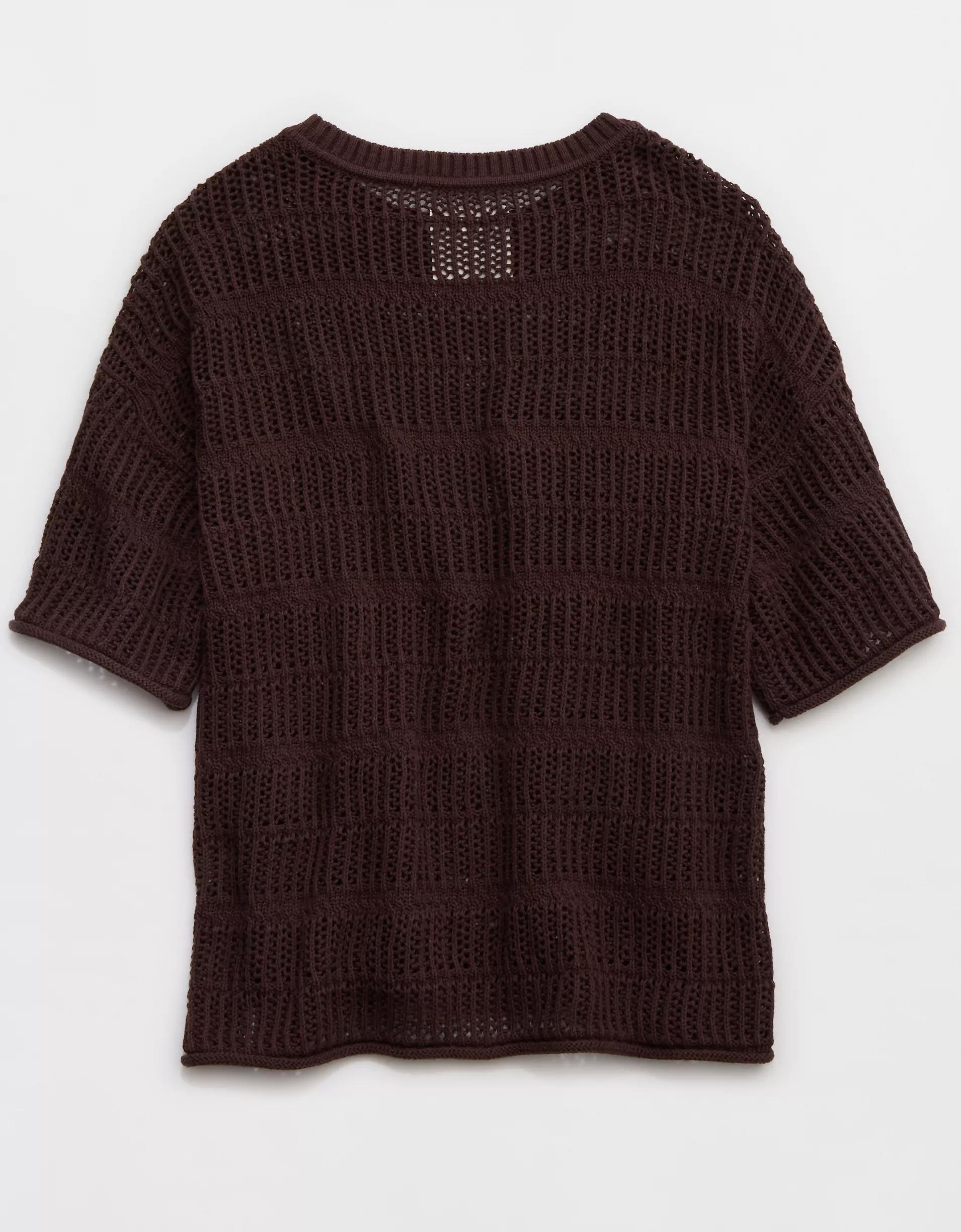Aerie Crochet Oversized Short Sleeve Sweater Product Image