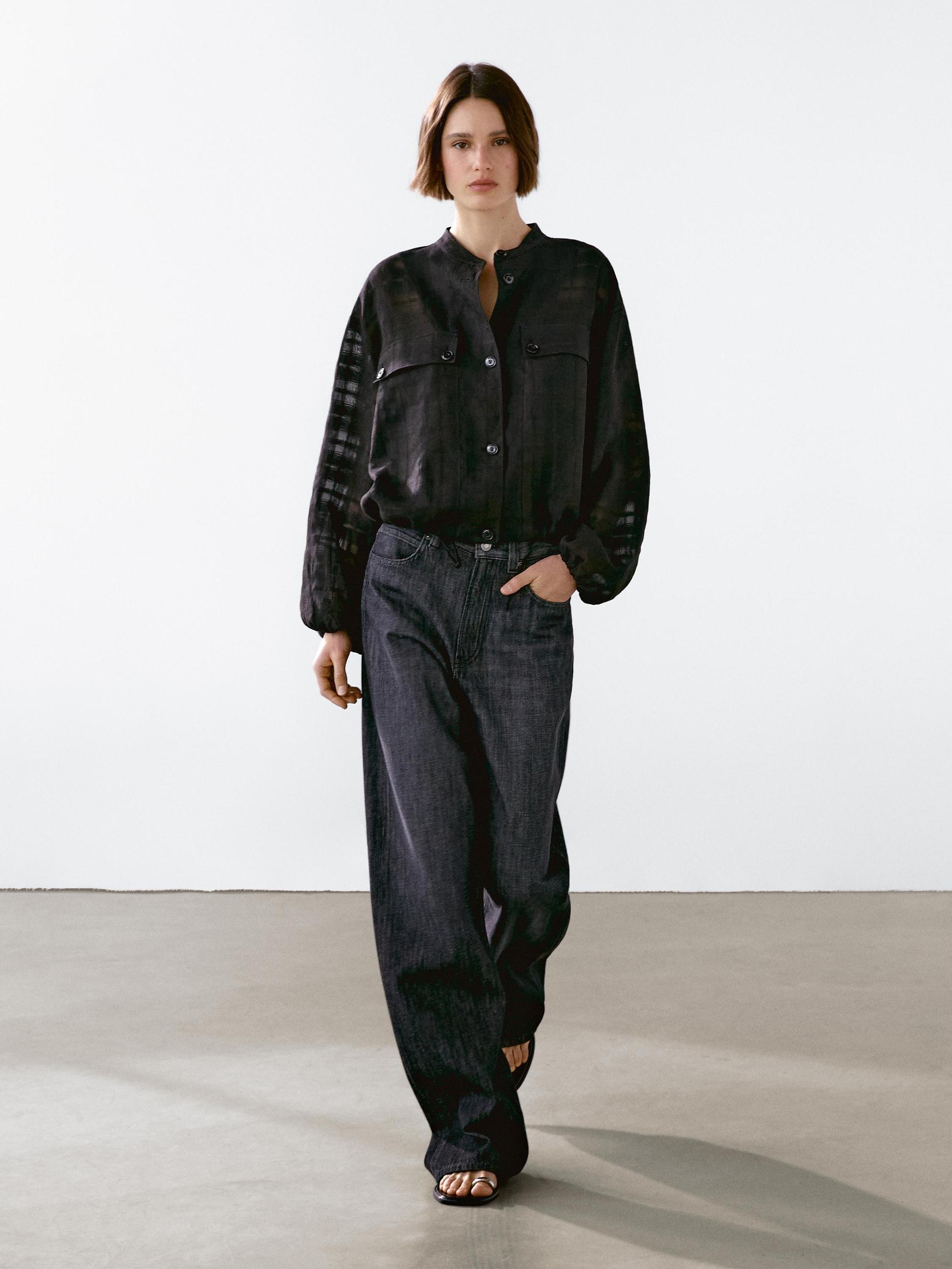 Linen blend check bomber jacket Product Image