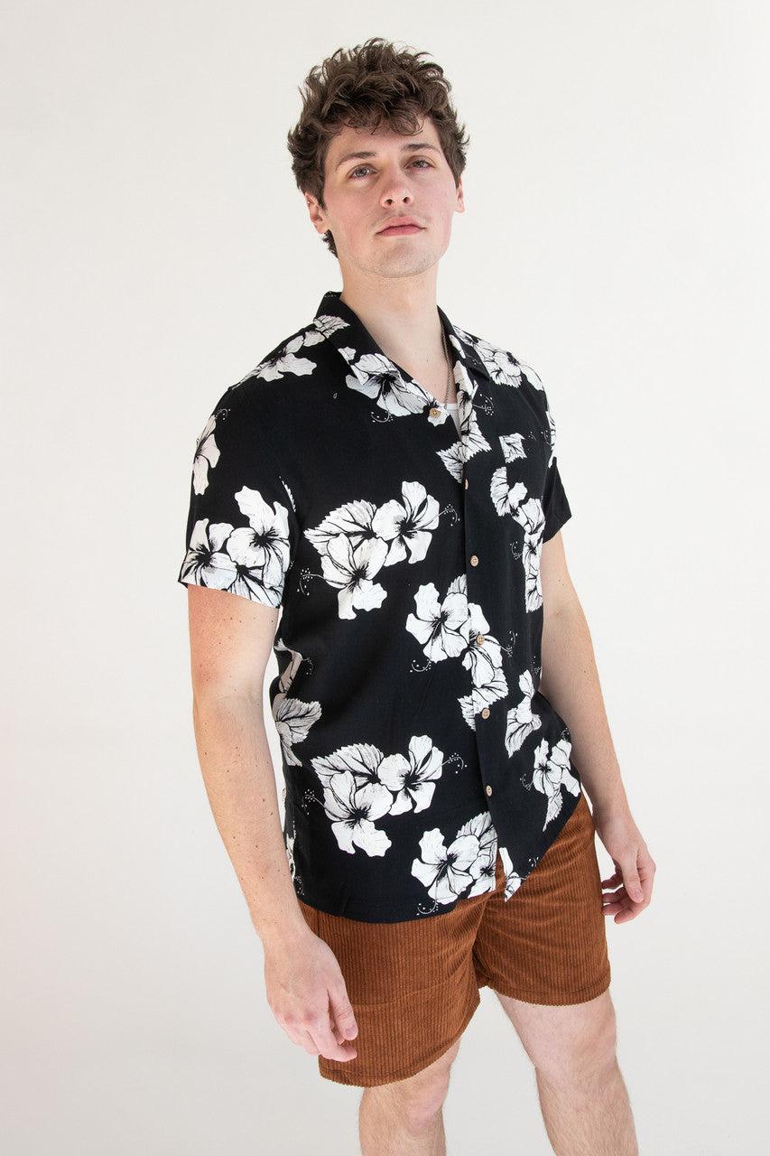 Hibiscus Black & White Hawaiian Shirt Product Image