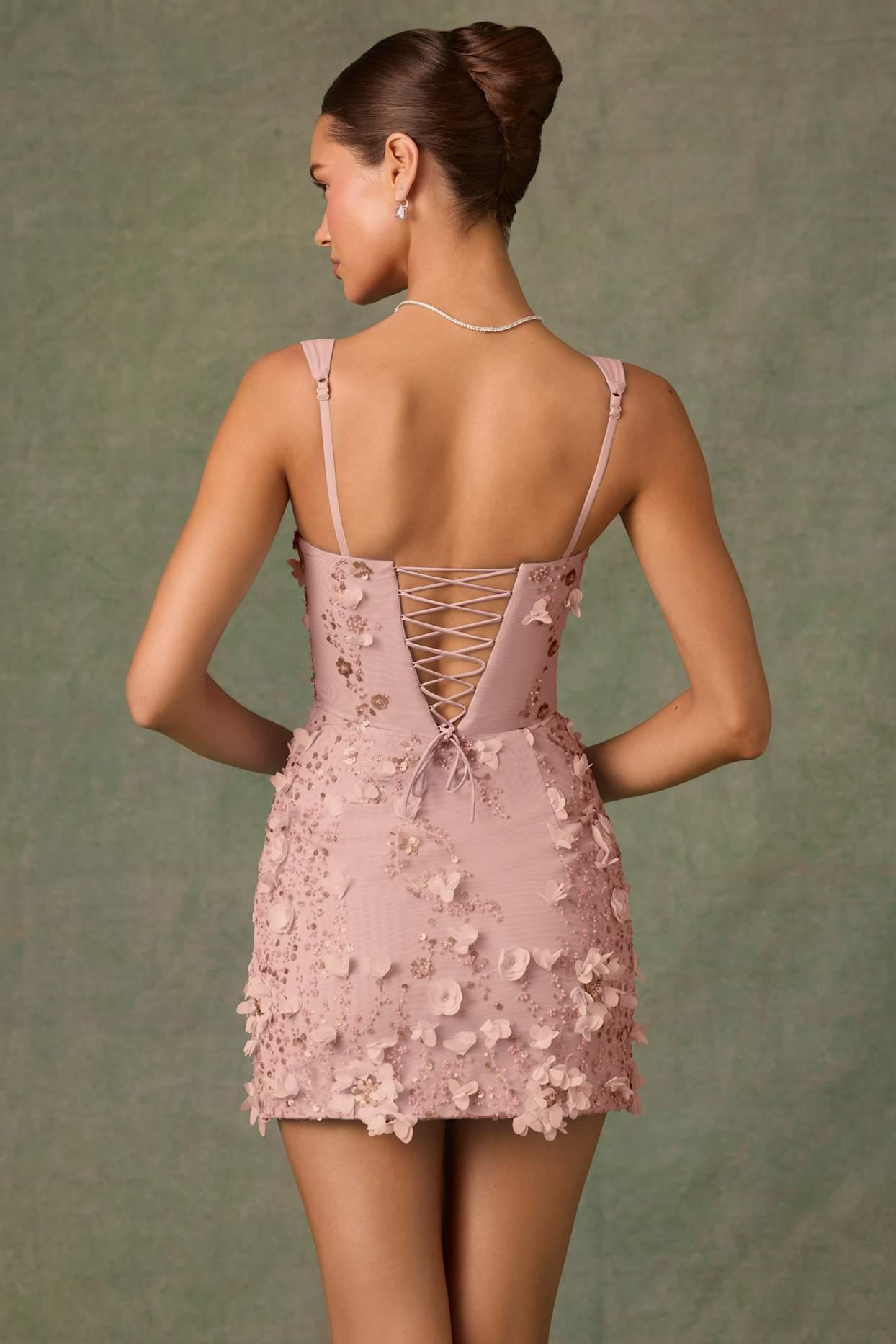 Embellished Corset Mini Dress in Dusty Rose Product Image