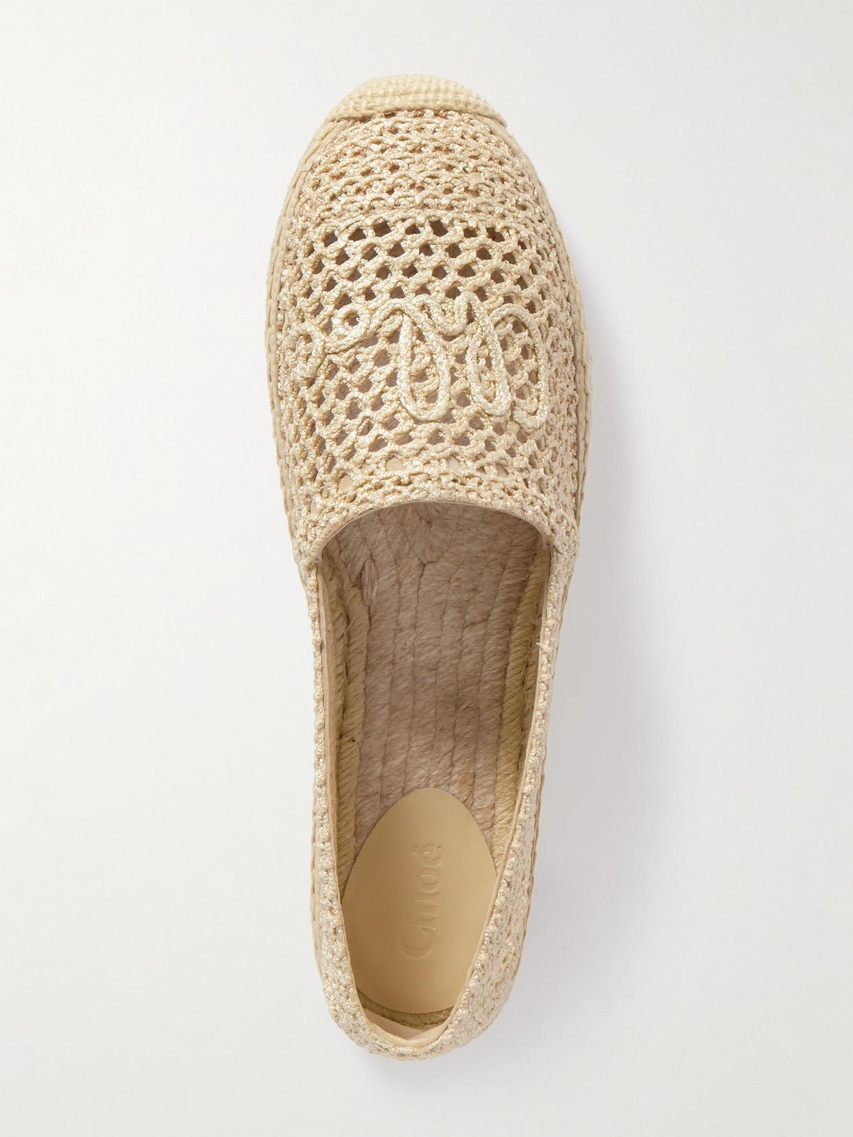 CHLOÉ Womens Chloe Isla Logo-embossed Crochet Espadrilles In Brown Product Image