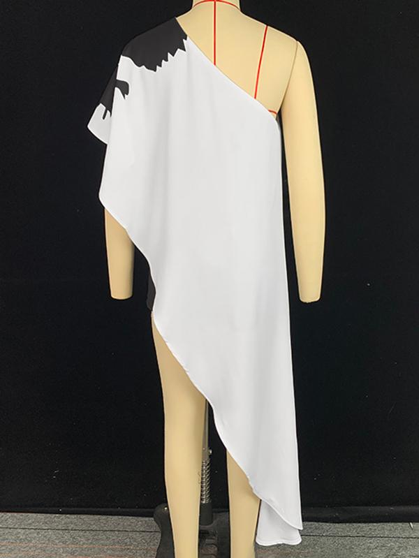 Loose Sleeveless Asymmetric Flower Print One-Shoulder Blouses&Shirts Tops Product Image