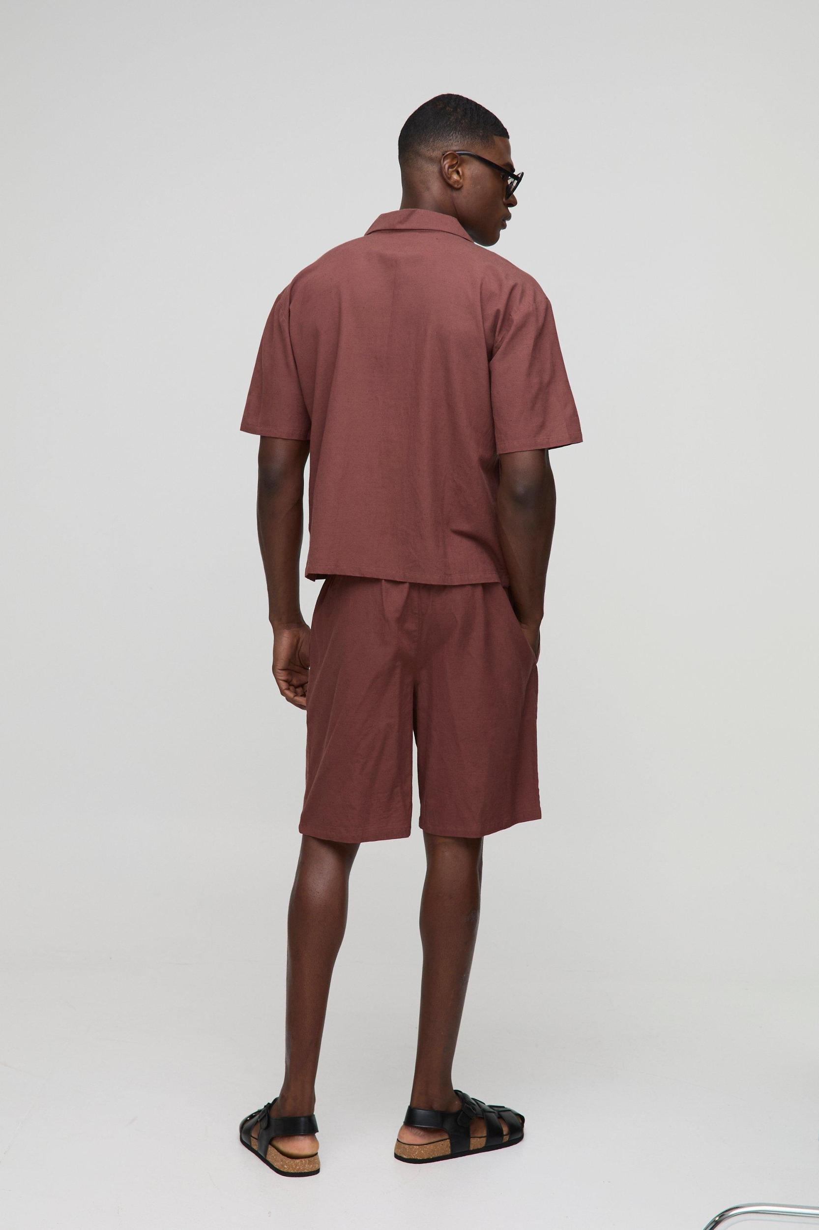 Oversized Boxy Revere Linen Blend Shirt & Short Set | boohooMAN USA Product Image