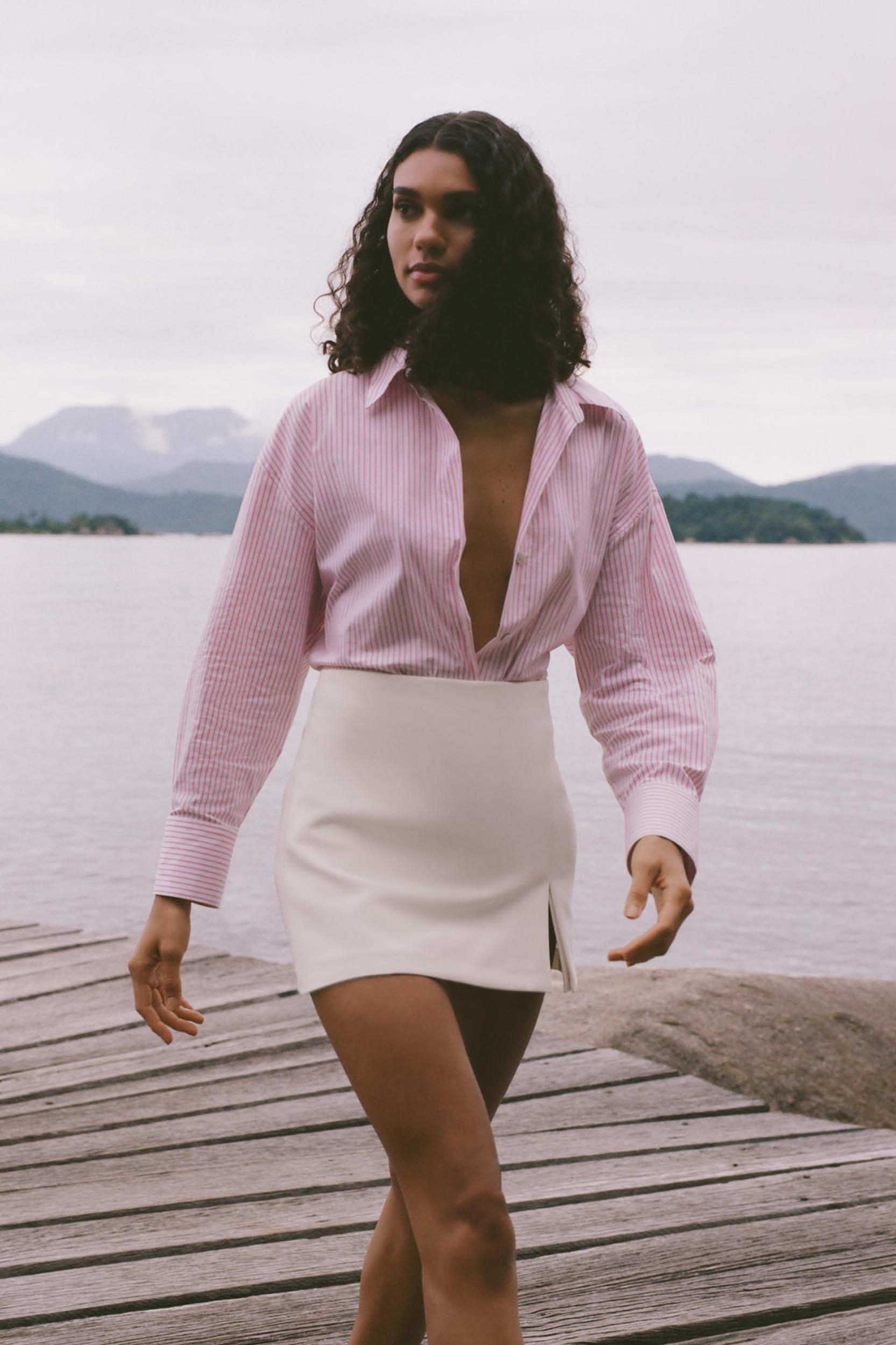 METALLIC THREAD STRIPED POPLIN SHIRT Product Image