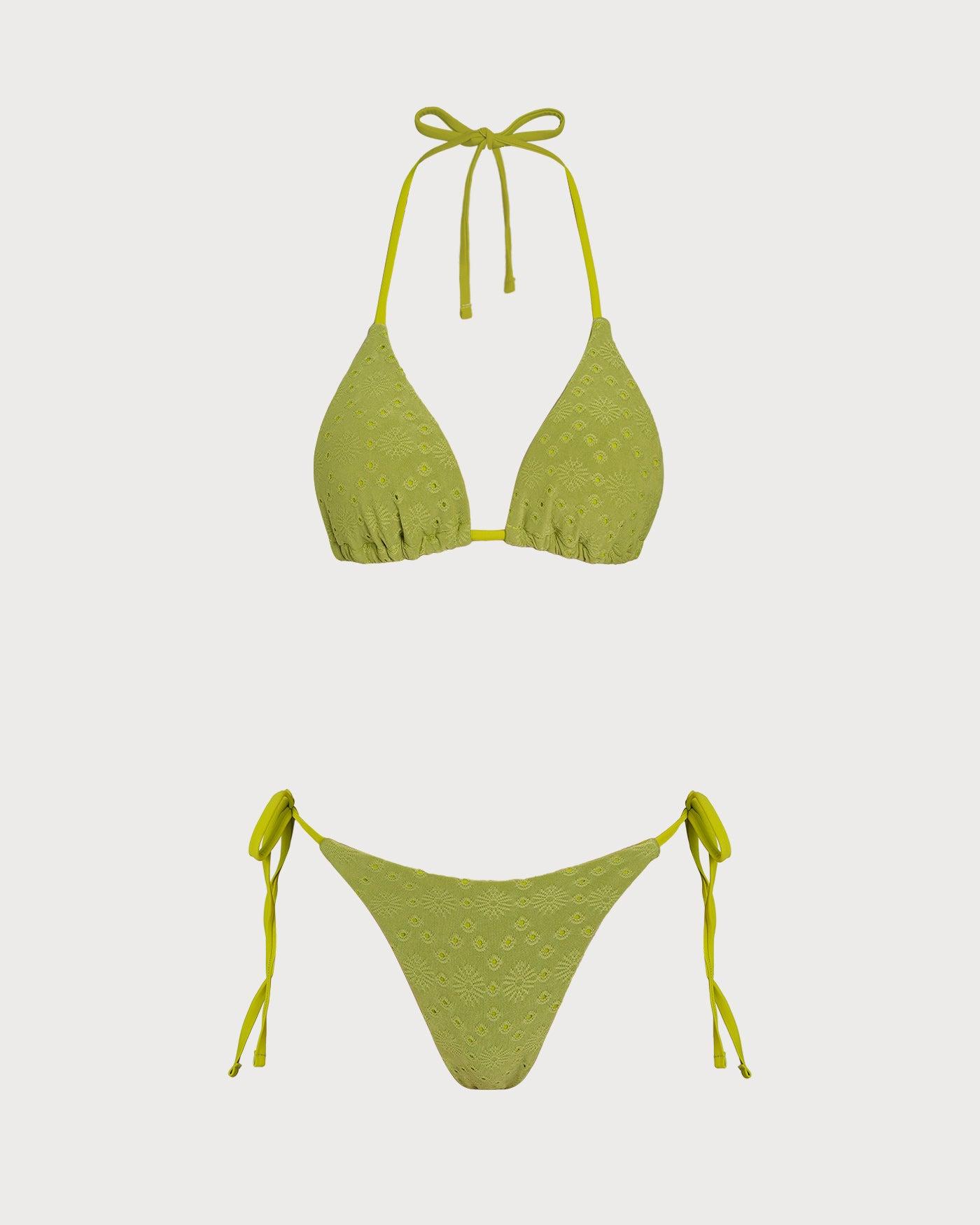 Green Textured Triangle Bikini Set Product Image