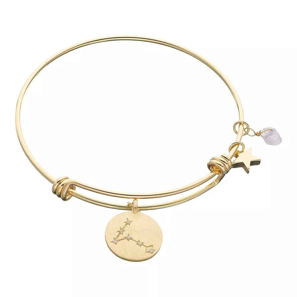 City Luxe Horoscope Cubic Zirconia Disk Bangle Bracelet with Genuine Stone & Star Charm, Women's, Gold Tone Pisces Product Image