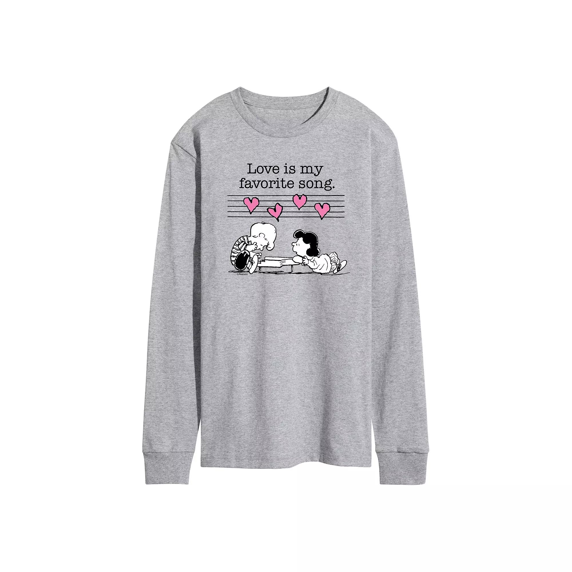 Men's Peanuts Valentines Piano Long Sleeve Tee, Size: Small, Gray Product Image
