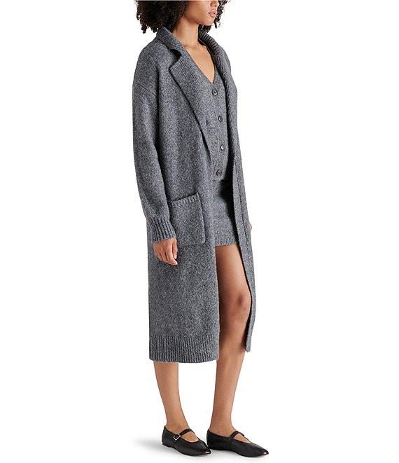 Steve Madden Marl Knit Notch Collar Neck Long Sleeve Open Front Cardigan Product Image