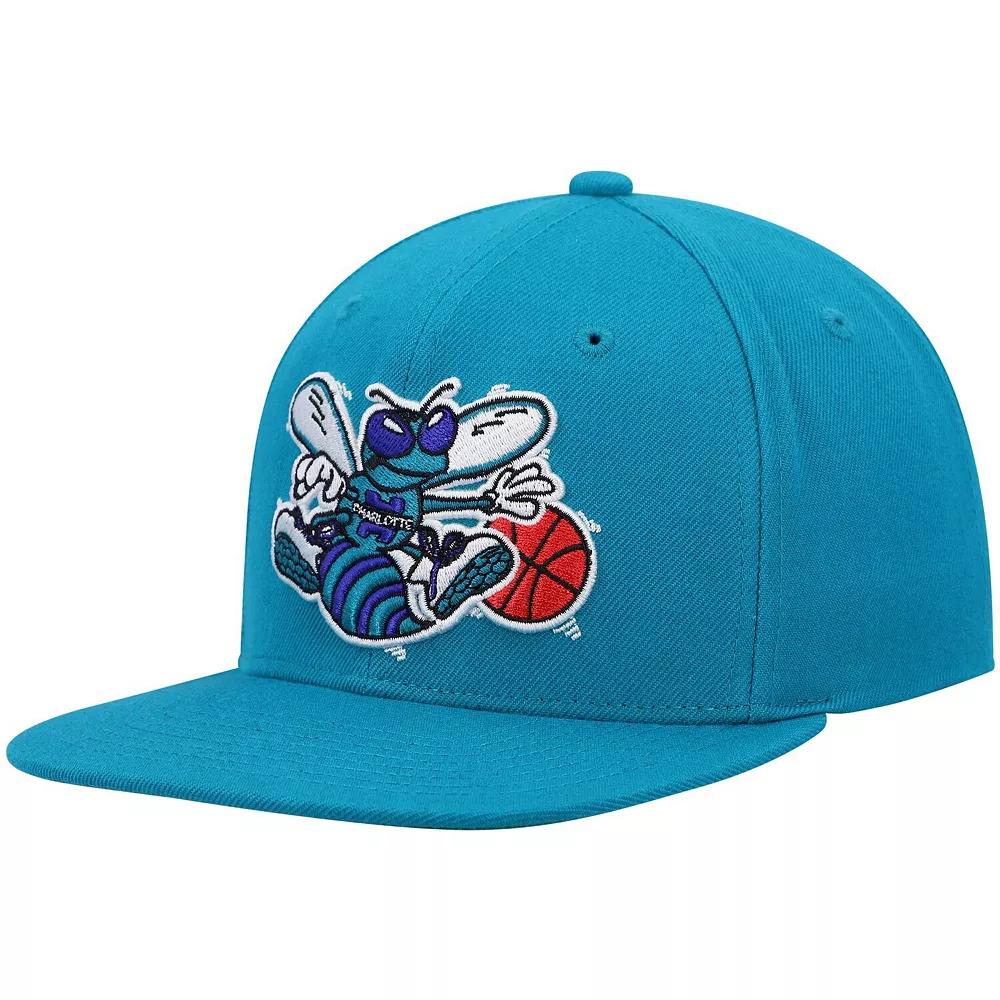 Men's Mitchell & Ness Teal Charlotte Hornets Hardwood Classics Team Ground 2.0 Snapback Hat, Chr Blue Product Image