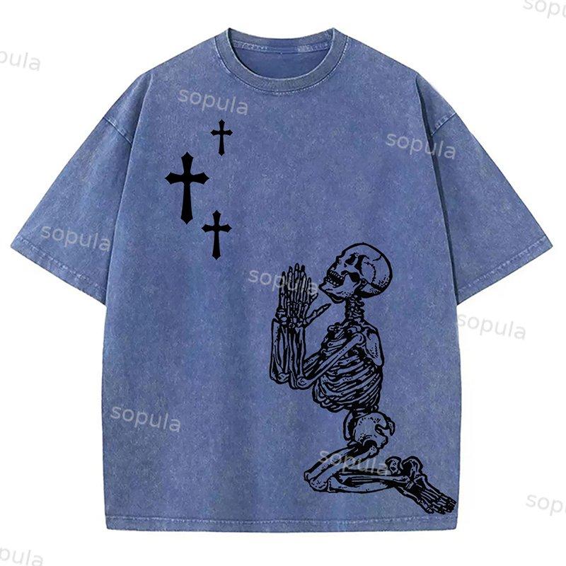 Sopula Vintage God Is Always With Me Graphic Print Acid Washed T-Shirt Product Image
