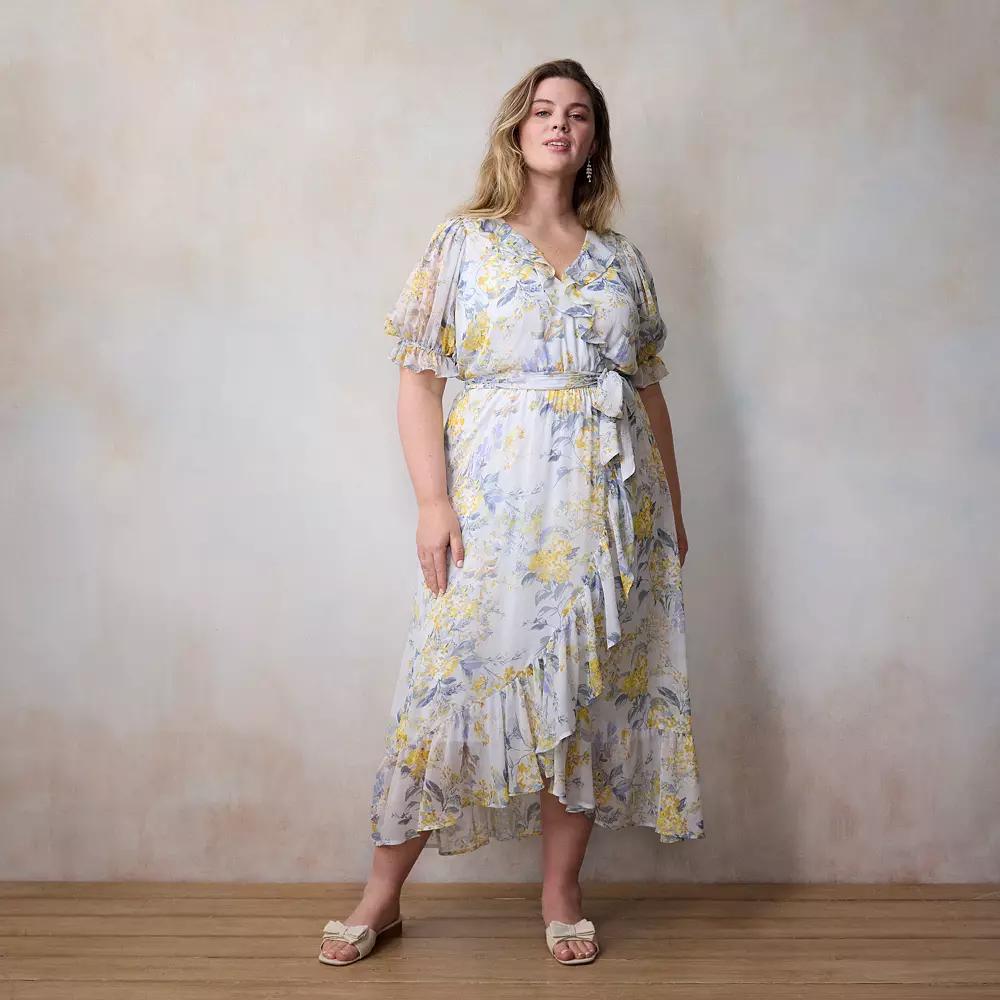 Plus Size LC Lauren Conrad Ruffled Wrap Maxi Dress, Women's, Size: 0X, Blue Florabelles Product Image