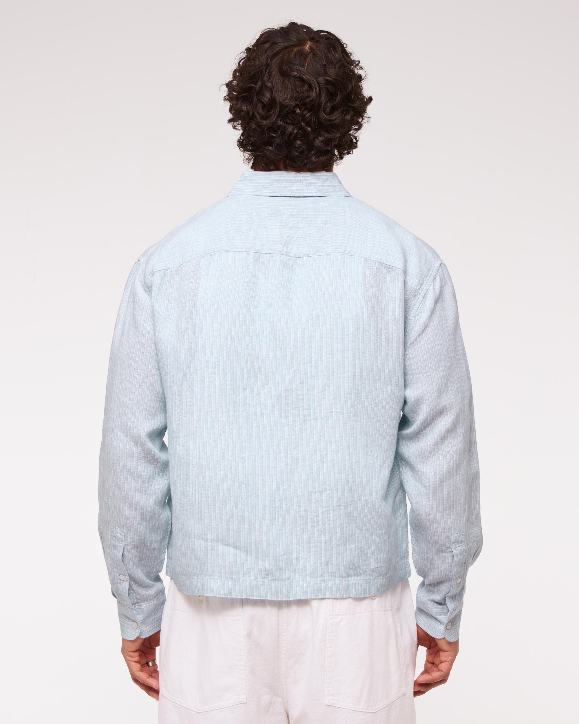 Cropped Linen Button-Up Shirt Product Image