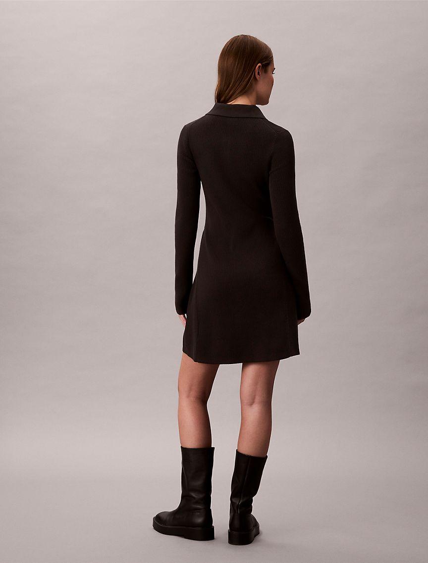 Cotton Rib V-Neck Polo Mini Dress Product Image