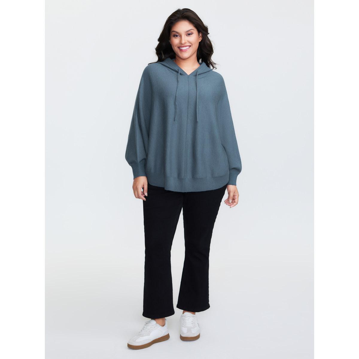 Plus Size Supersoft Hooded Arc Hem Dolman Pullover Indigo Women Leisure Loose Long Sleeve Hooded Casual Pullovers BloomChic 28/5X Product Image