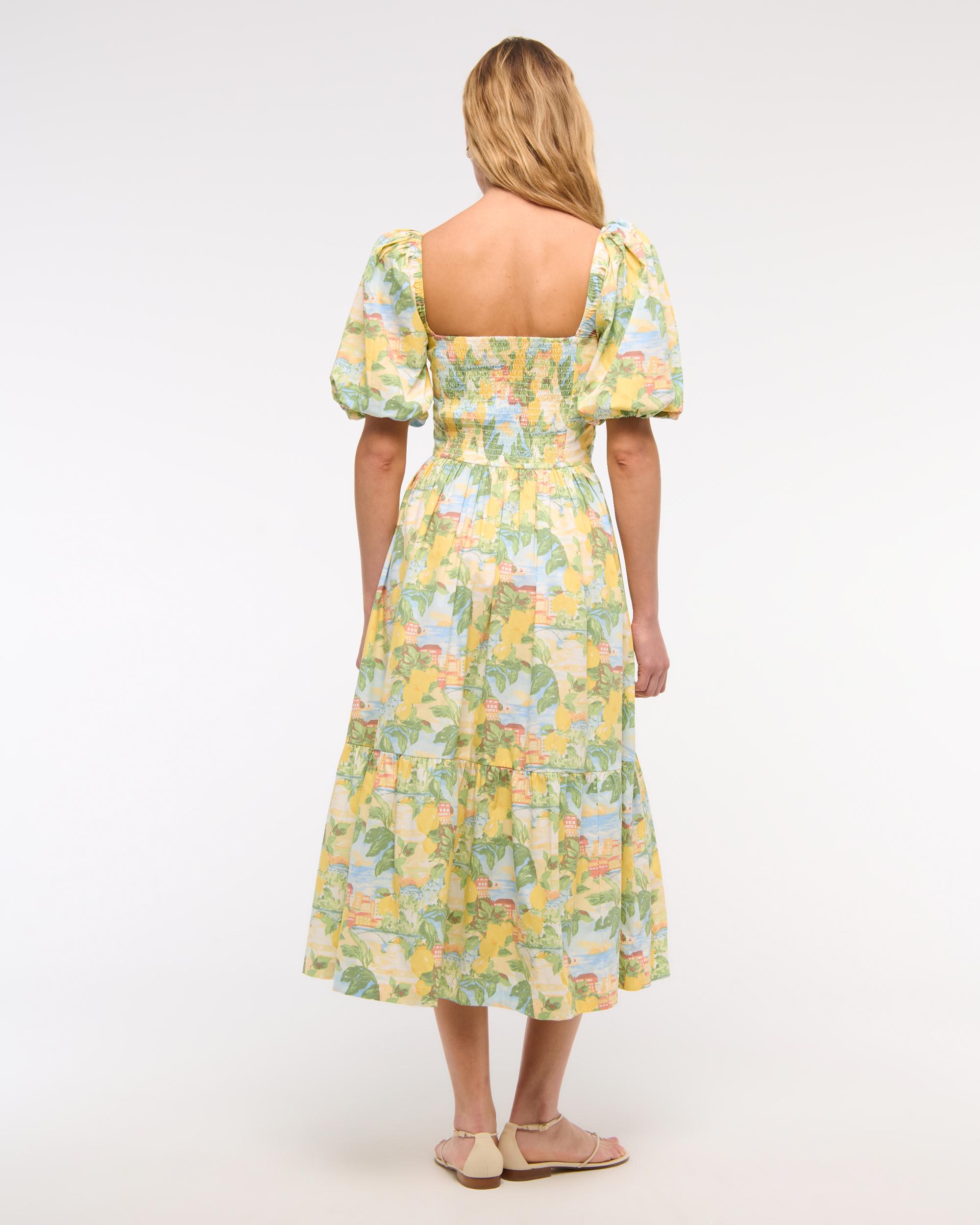 The A&F Emerson Poplin Puff Sleeve Midi Dress Product Image