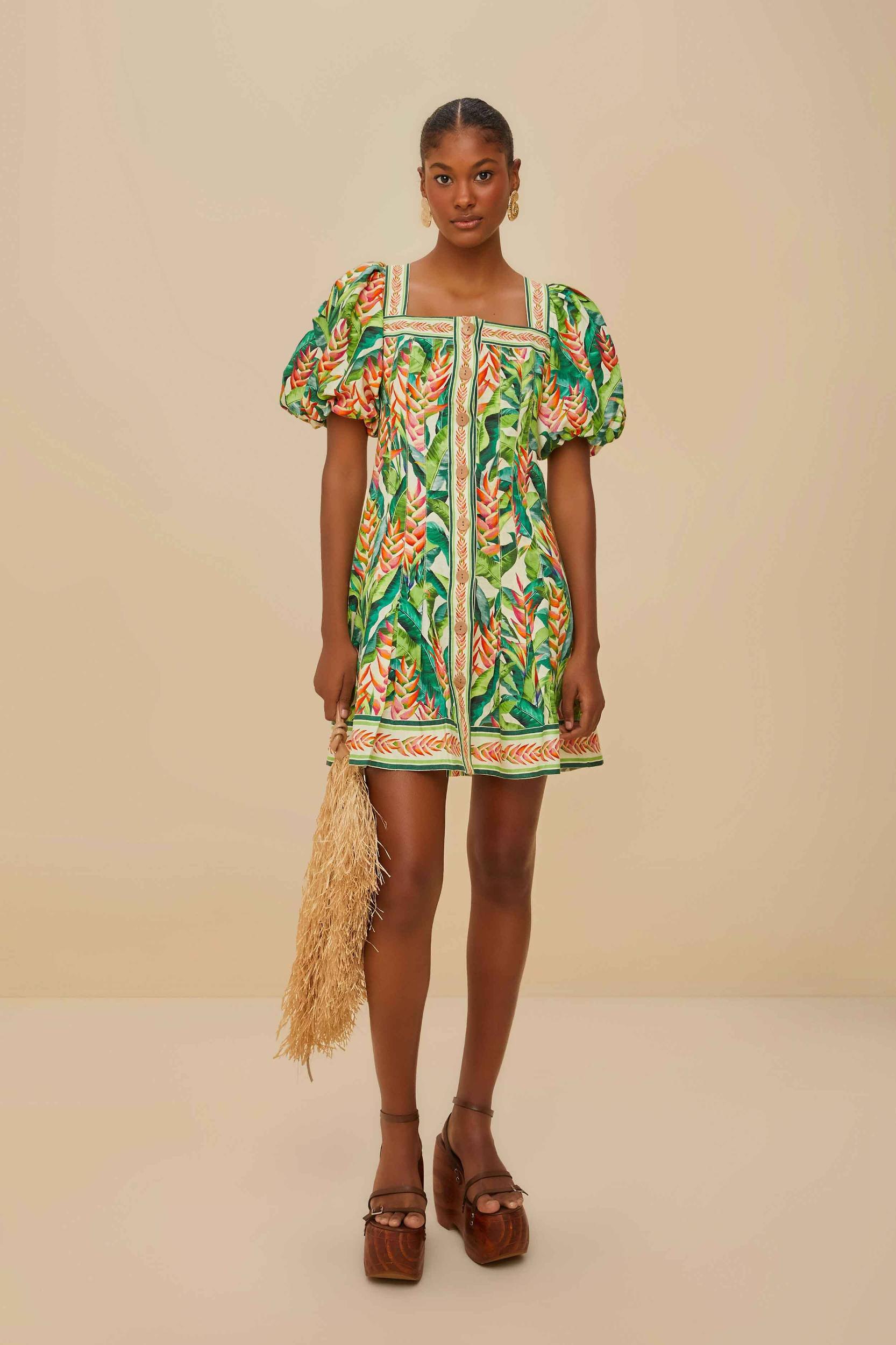 Off-White Heli Leaves LENZING™ ECOVERO™ Euroflax™ Mini Dress Product Image