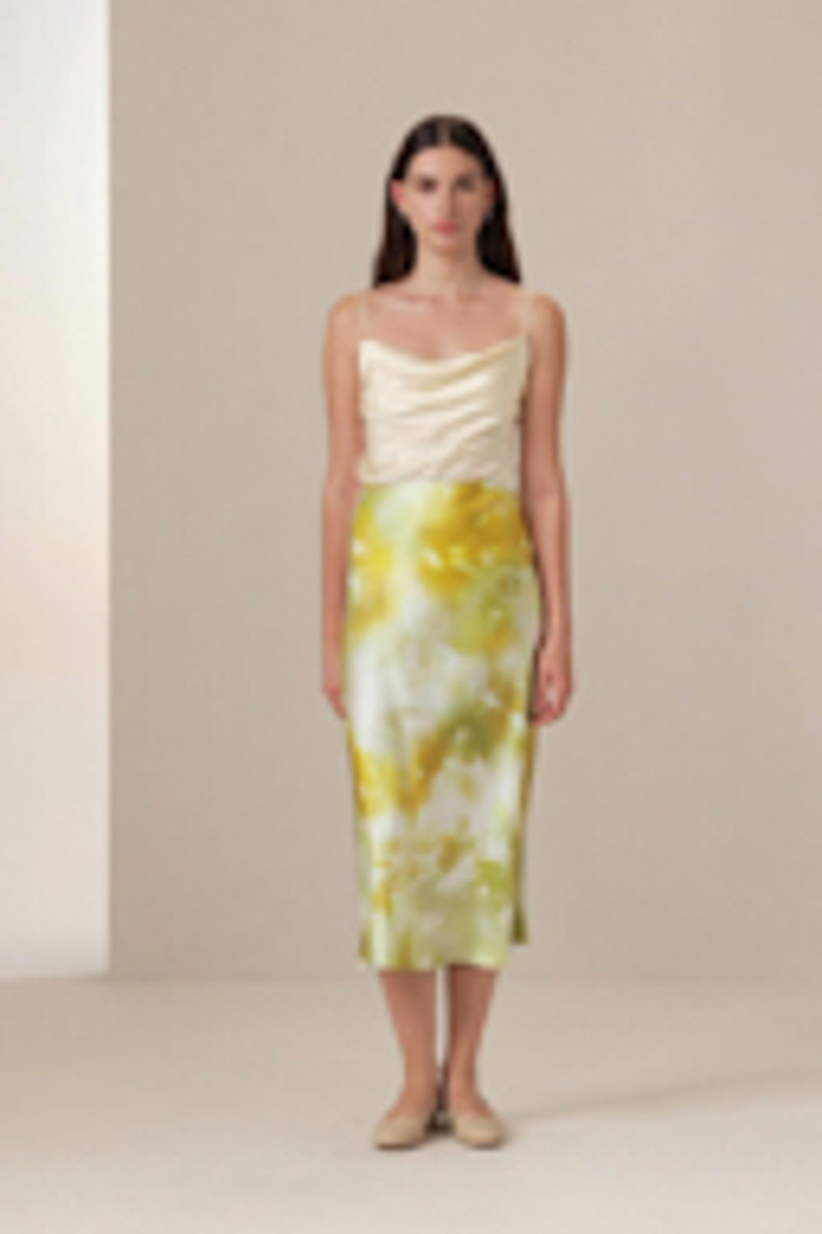 Print Bias Cut Silk Skirt Product Image