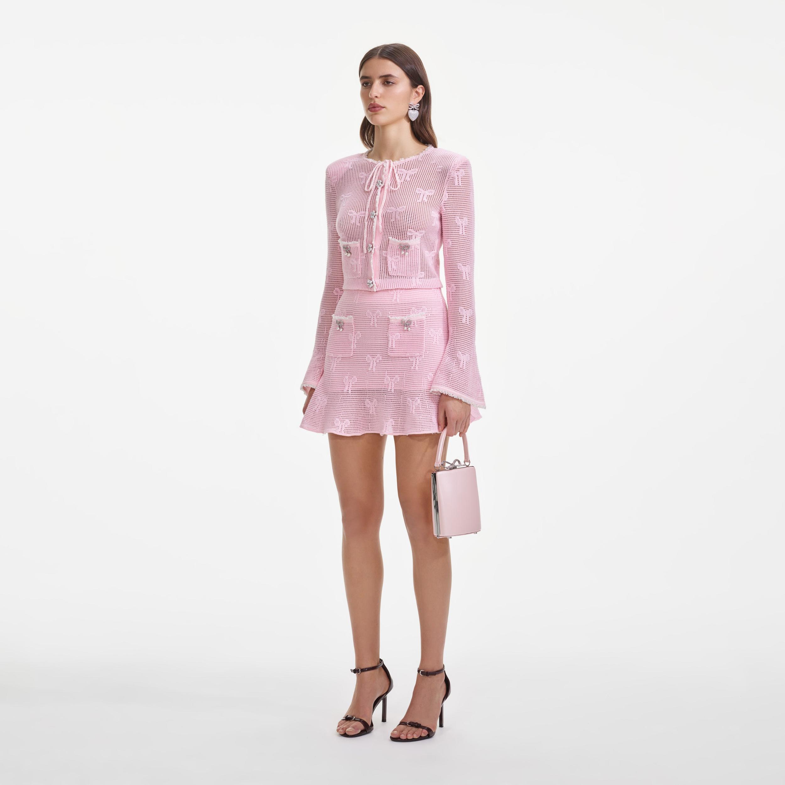 Pink Bow Crochet Cardigan Product Image