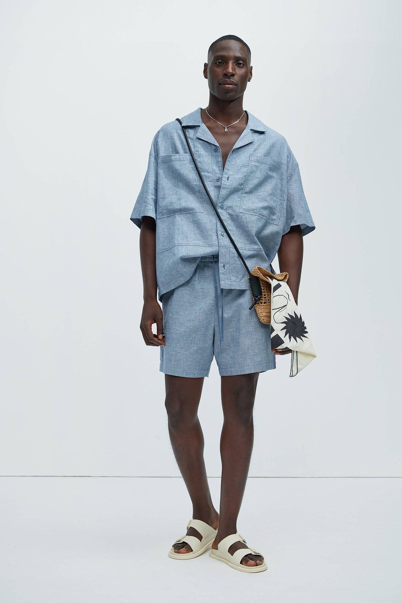 Bahamas Linen Cuban Boxy Shirt - Blue Product Image