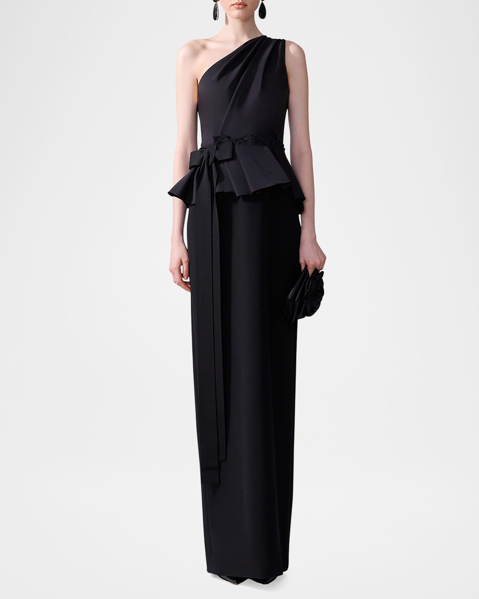 One-Shoulder Peplum Column Gown With Bow Product Image