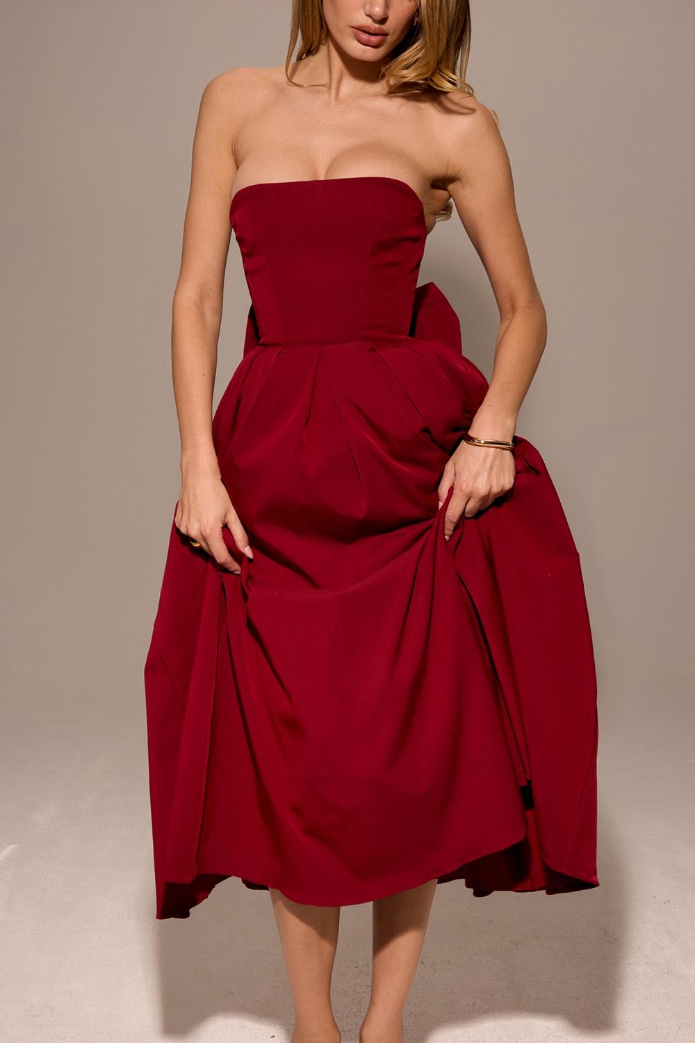 Pandora  berry strapless detachable bow midi dress Product Image