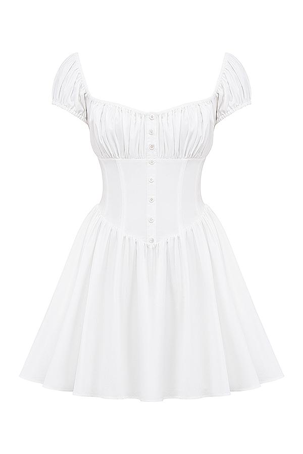 Nala  white cotton gathered mini dress Product Image
