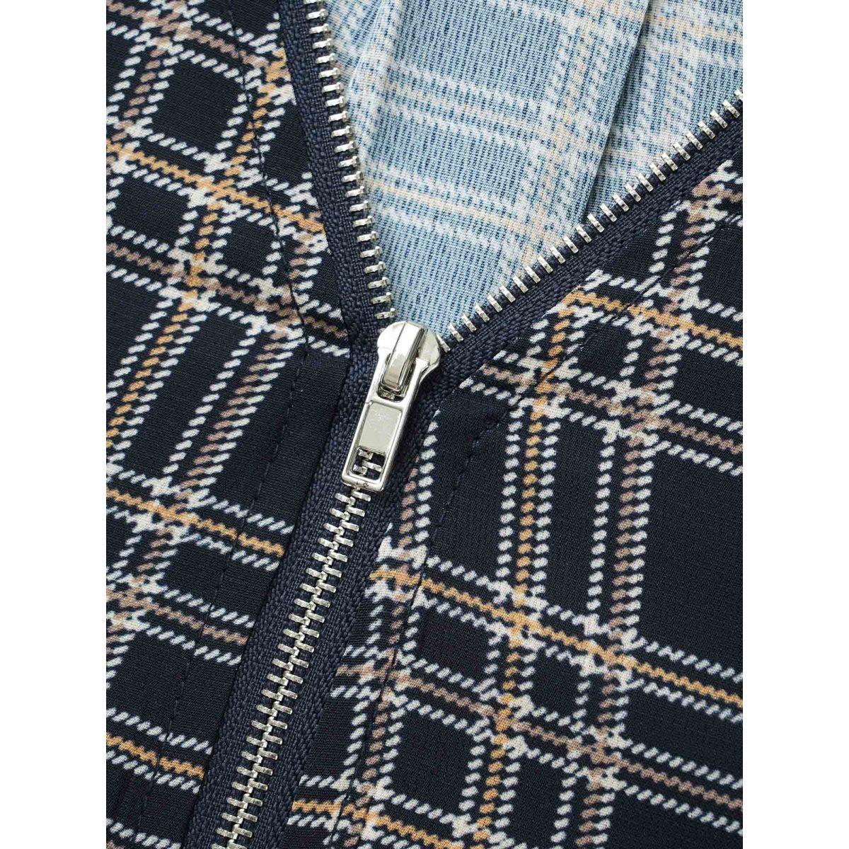 Plus Size Indigo Plaid Zipper Front Lantern Sleeve Blouse Women Timeless Long Sleeve V-neck Elegant Blouses BloomChic 18-20/2X Product Image