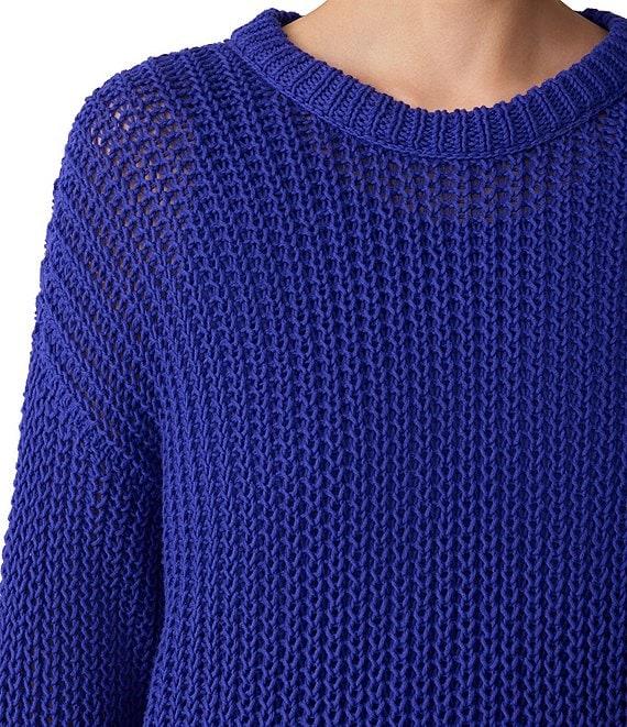 Eileen Fisher Organic Cotton Twisted Texture Knit Round Neck Long Sleeve Sweater Product Image