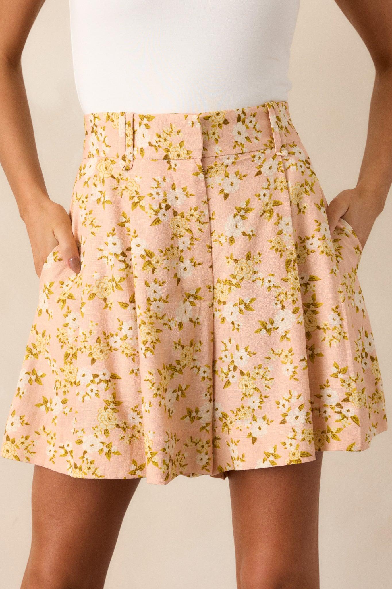 Sweet As Berries Pink Floral Tailored Shorts Product Image