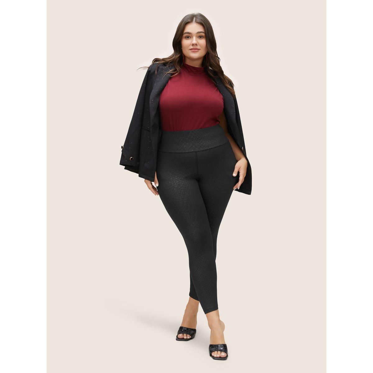 Plus Size Plain Textured Skinny High Rise Leggings Women Black Casual High stretch Skinny High Rise Everyday Leggings BloomChic 18-20/2X Product Image