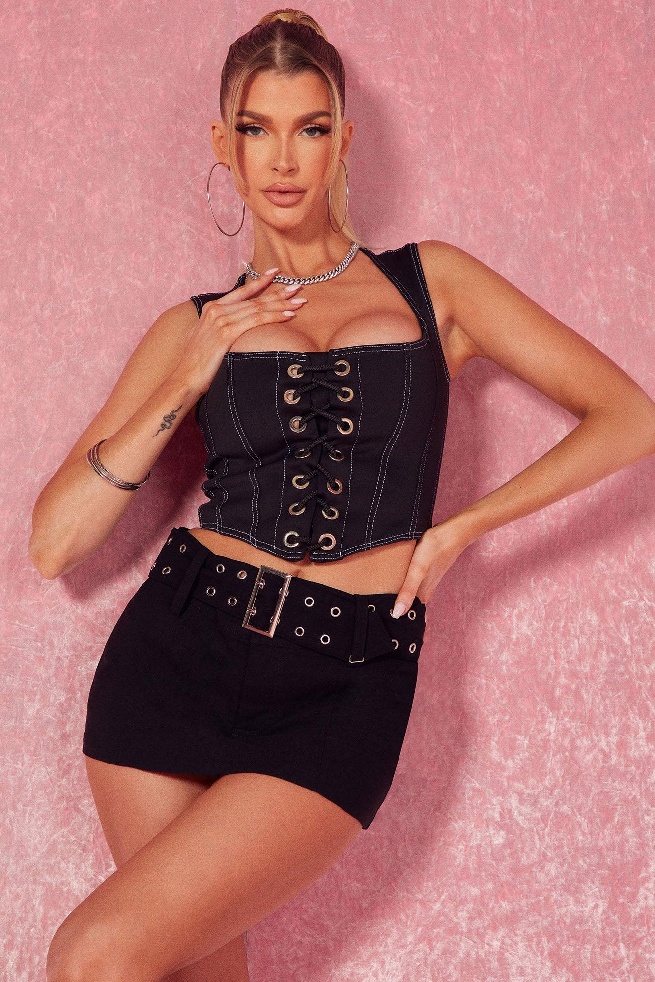 Lace Me Up Corset Top - Black Product Image