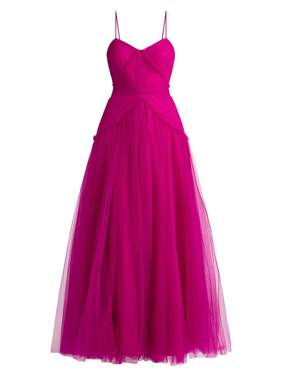 Womens Pleated Tulle Sleeveless Gown Product Image