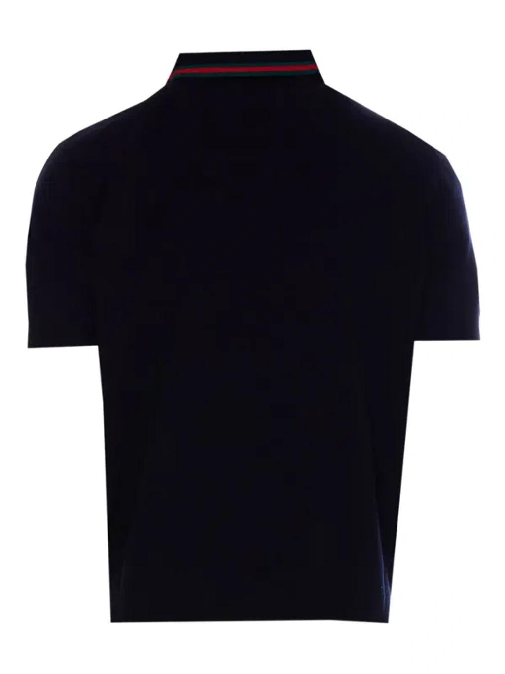 GUCCI Classic Polo T-shirt In Blue Wool In Black Product Image