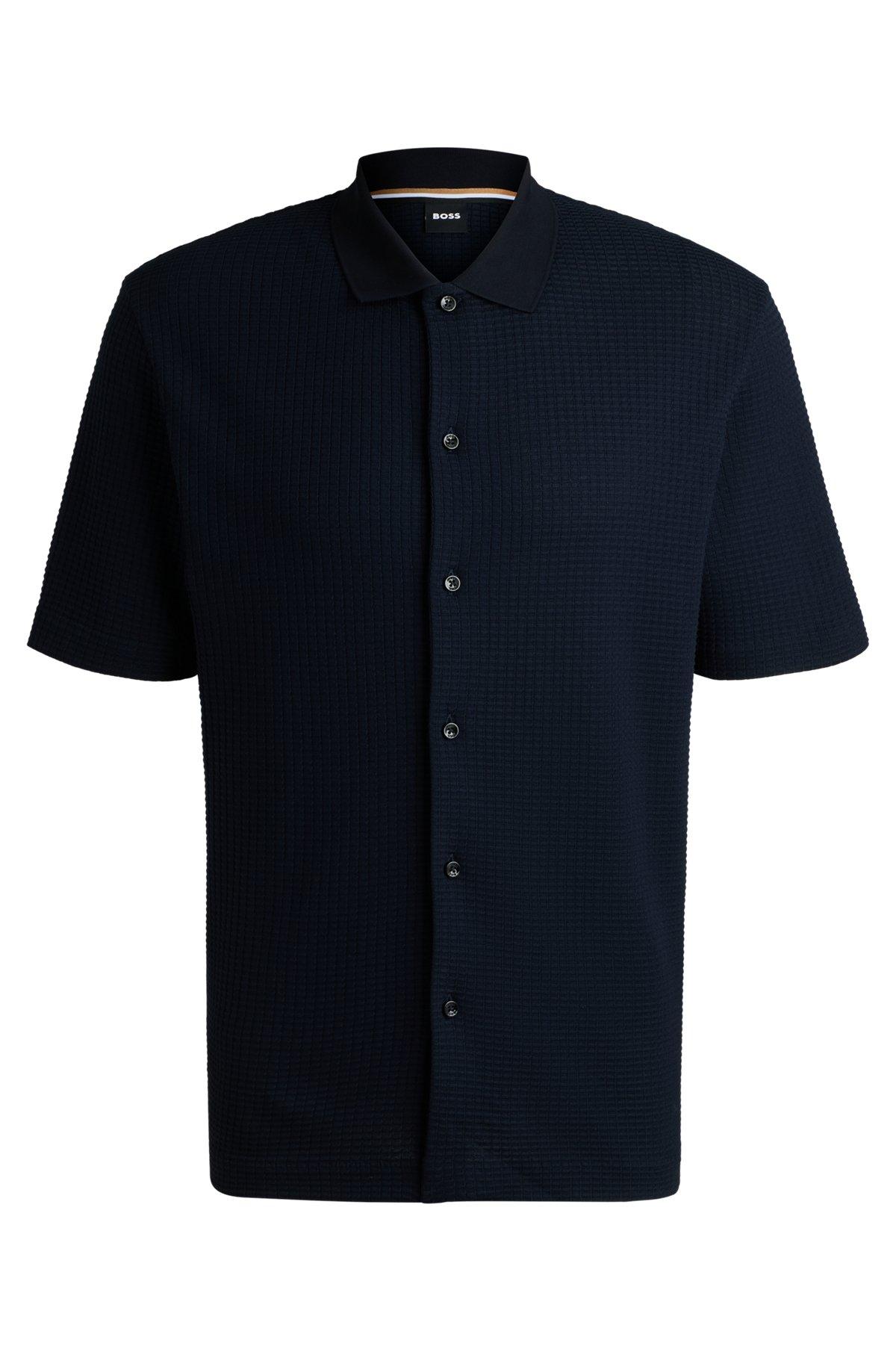 BOSS - Regular-fit shirt in waffle cotton - Dark Blue Product Image