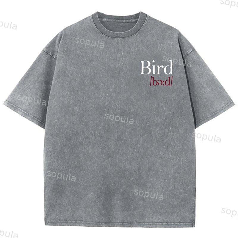 Bird Print Graphic Vintage Acid Wash Cotton T-Shirt Product Image