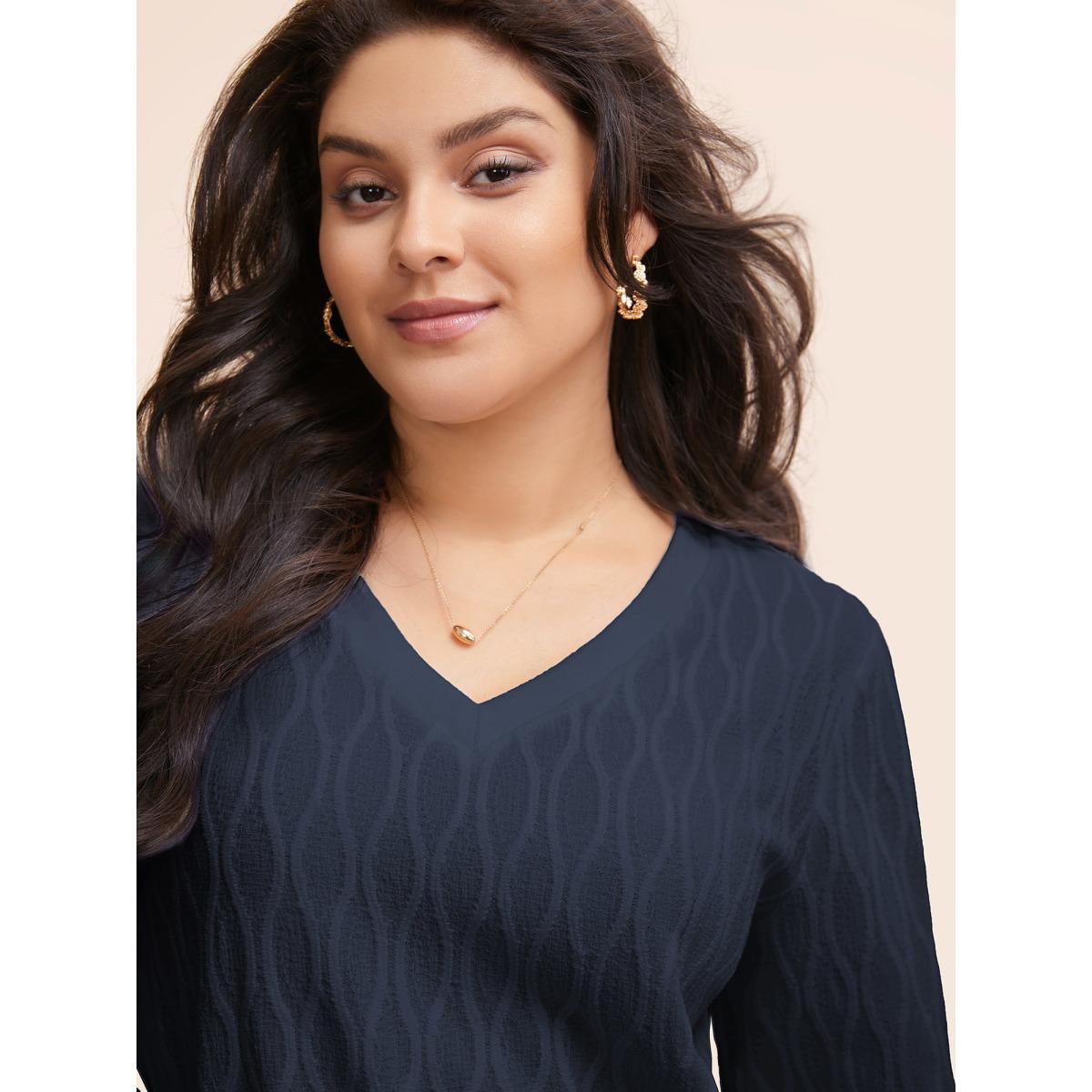 Plus Size Rib Knit Plain Elastic Cuffs Sweatshirt Women Indigo Timeless Non V-neck Elegant Sweatshirts BloomChic 12/L Product Image