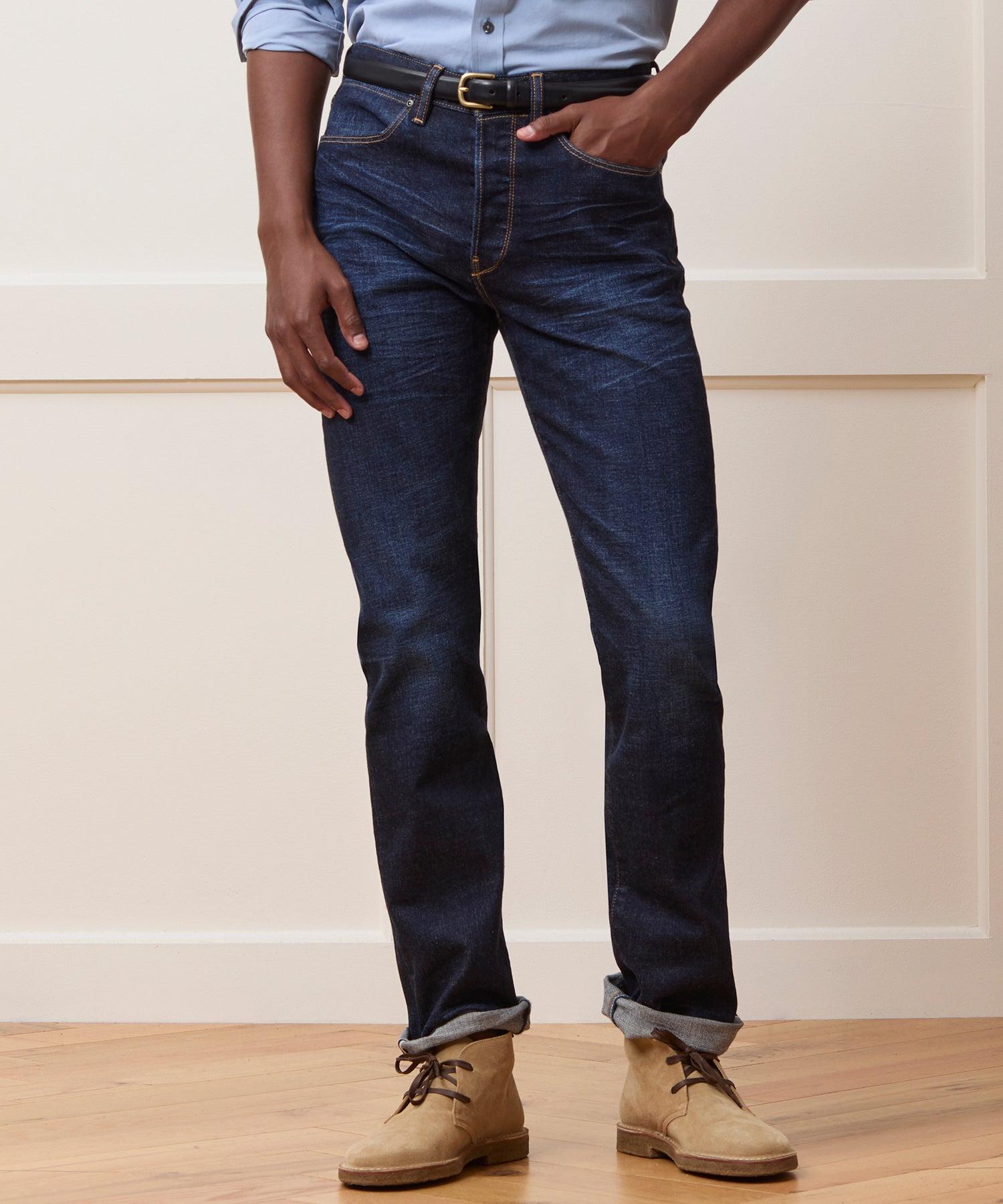 Straight Japanese Selvedge Stretch Jean in Worn Indigo Product Image